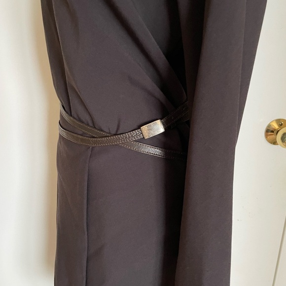 WRAP SKIRT DRESS long sleeve vneck Krishna chocolate brown leather wrap belt sz1 - Picture 4 of 10